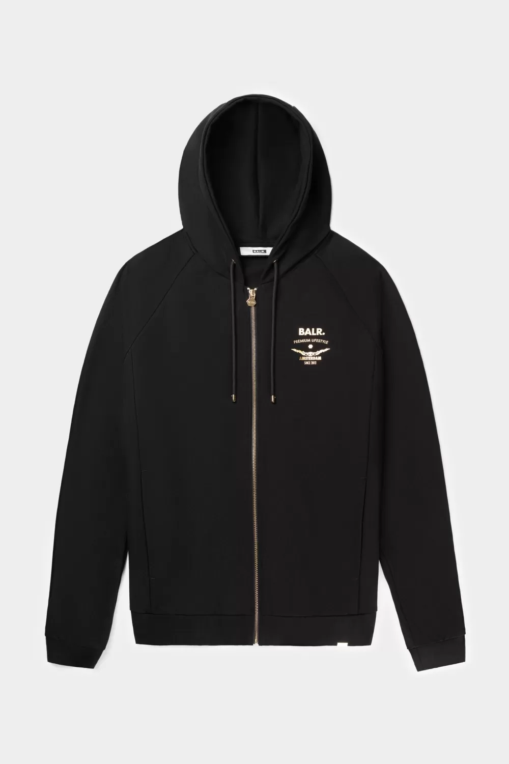 Hot Rani Zip Gold Emblem Hoodie Jet Black Heren Sweatshirts